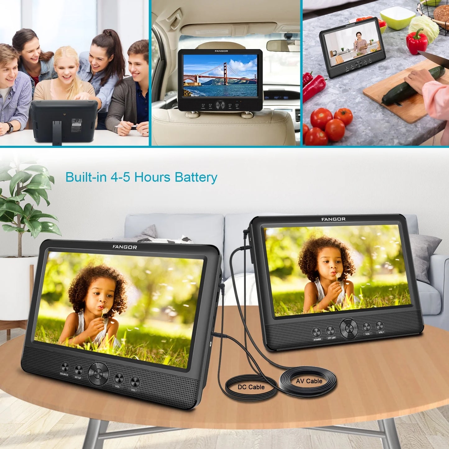 10.5" Portable Car Headrest Attachable Dual Screen DVD Player