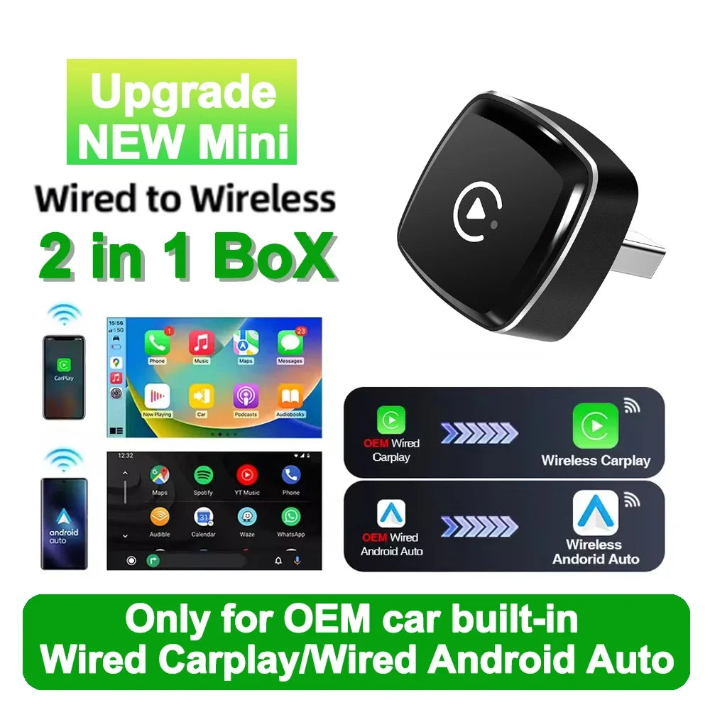 2-in-1 Wireless CarPlay & Android Auto USB Adapter