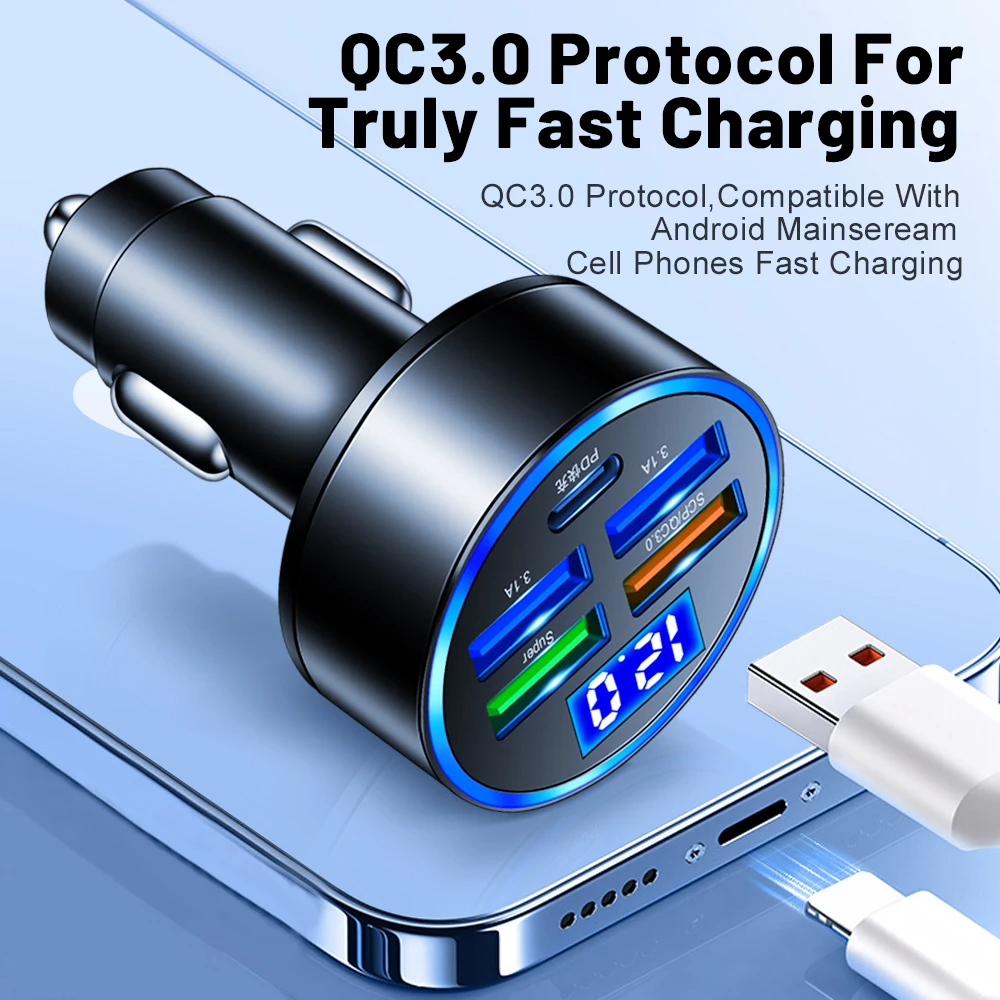 5 USB Port Super Fast Car Charger Adapter