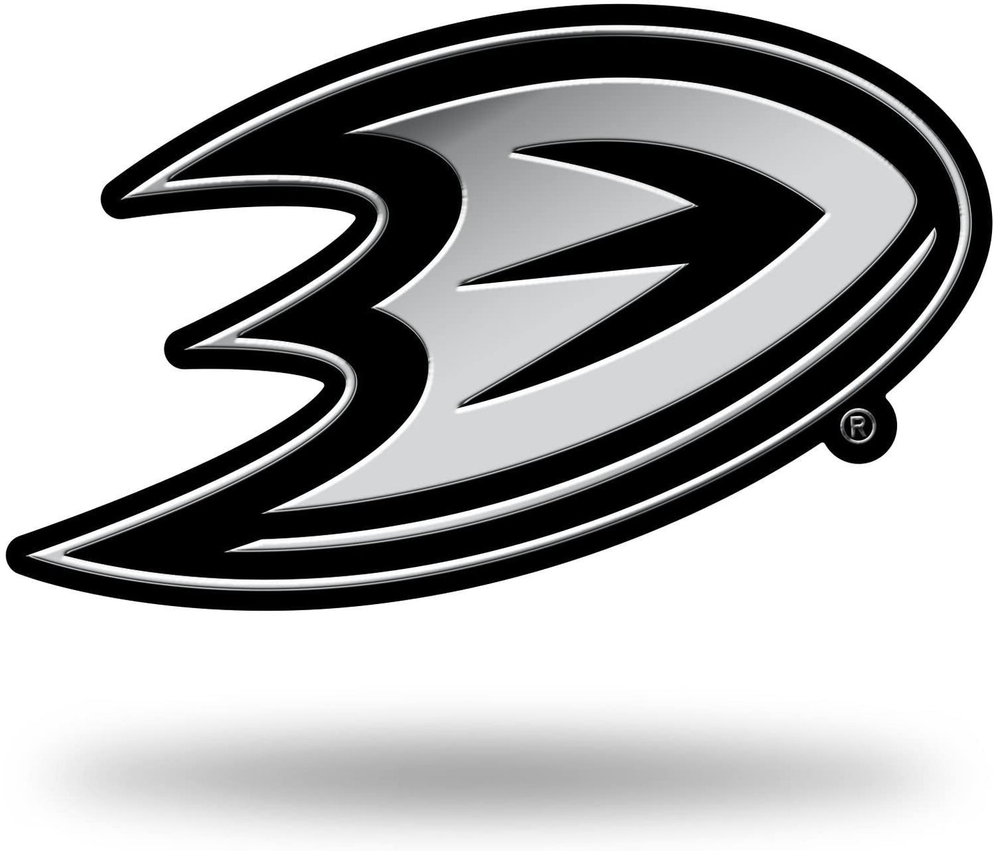 Anaheim Ducks Auto Emblem, Plastic Molded, Silver Chrome Color, Raised 3D Effect, Adhesive Backing