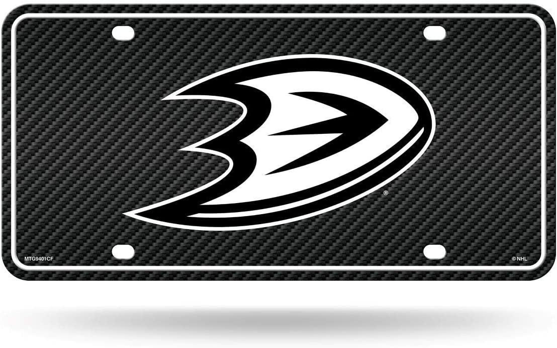 Anaheim Ducks Metal License Plate Auto Tag, Carbon Fiber Design, 6x12 Inch