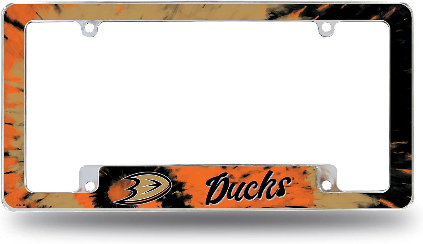 Anaheim Ducks Metal License Plate Frame Chrome Tag Cover Tie Dye Design 6x12 Inch