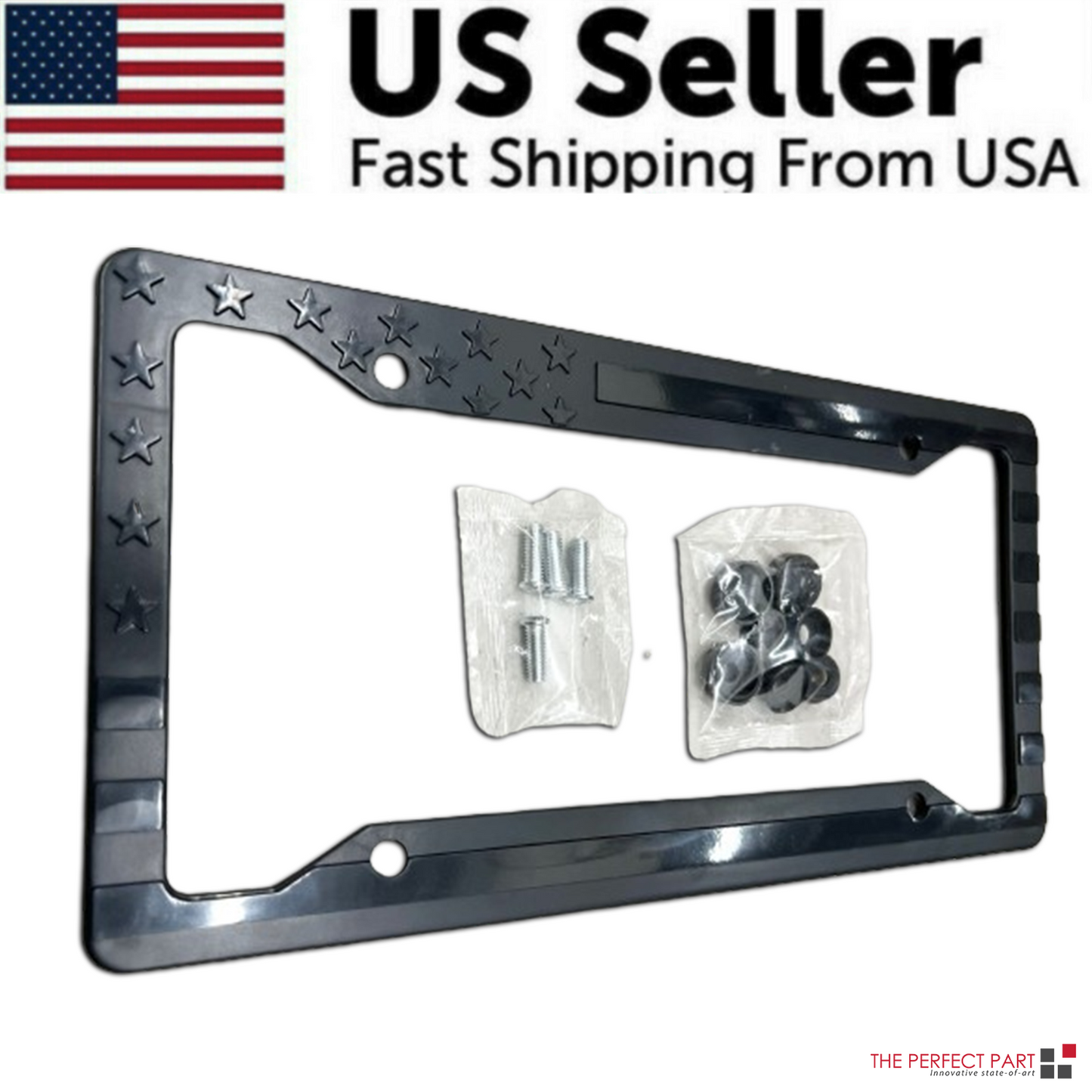 Black 3D USA American Flag License Plate Frame