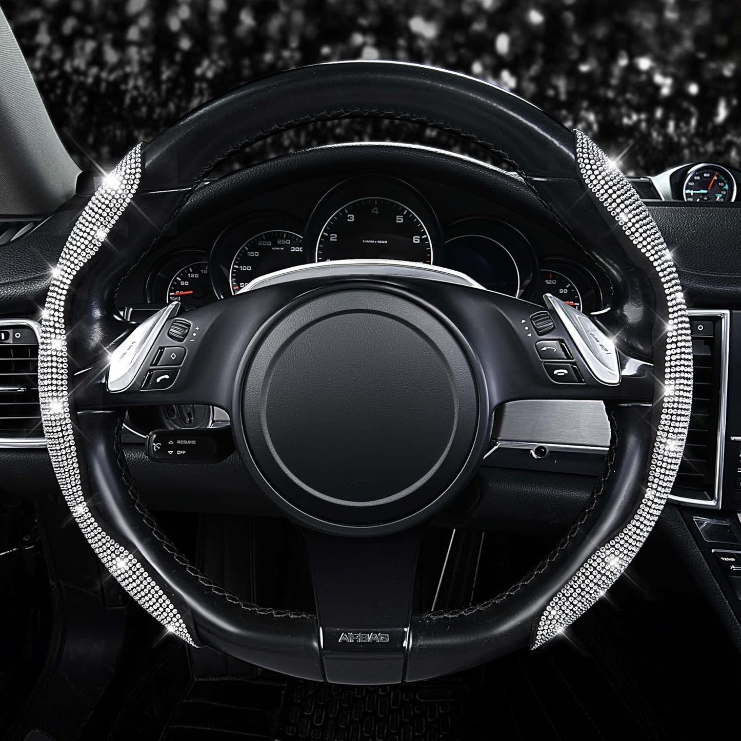 Bling Diamond Rhinestone 2 Piece Universal Fit Car Steering Wheel Cover