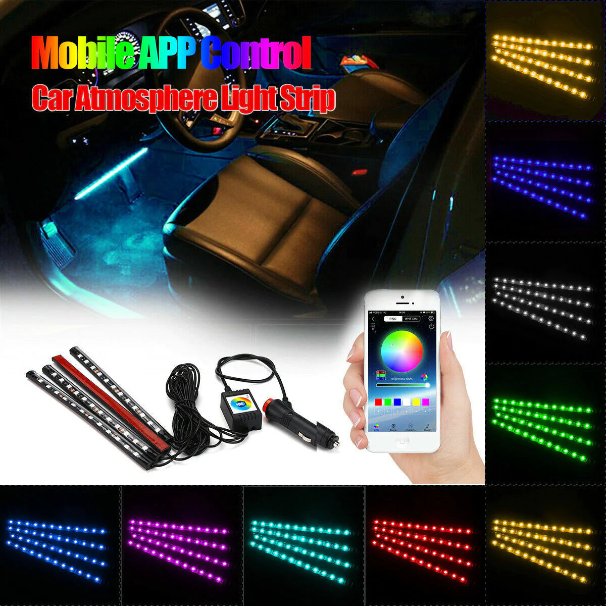 Car Interior Atmosphere LED Light Strip 4 X 48