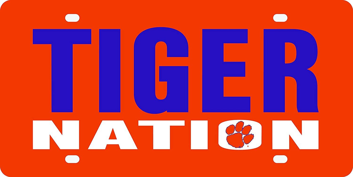 Clemson University Tigers Premium Laser Tag License Plate, Acrylic, Nation Design, 6x12 Inch