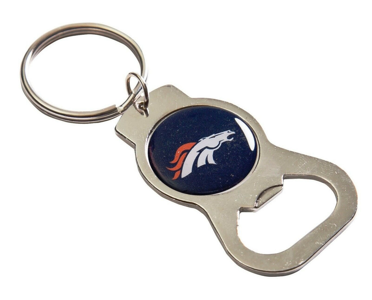 Denver Broncos Premium Solid Metal Bottle Opener Keychain, Silver Key Ring, Team Logo