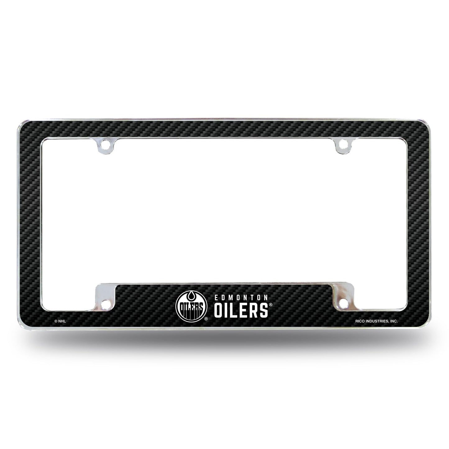 Edmonton Oilers Metal License Plate Frame Chrome Tag Cover, Carbon Fiber Design, 6x12 Inch