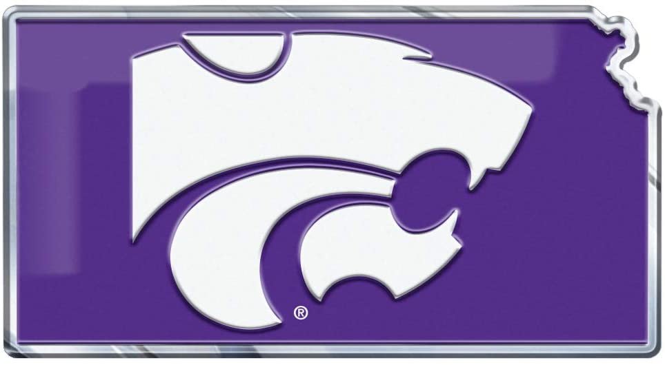 Kansas State University Wildcats Team State Design Auto Emblem, Aluminum Metal, Embossed Team Color, Raised Decal Sticker, Full Adhesive Backing