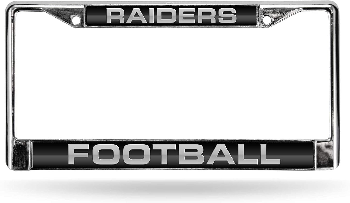 Las Vegas Raiders Chrome Metal License Plate Frame Tag Cover, Laser Acrylic Mirrored Inserts, 12x6 Inch