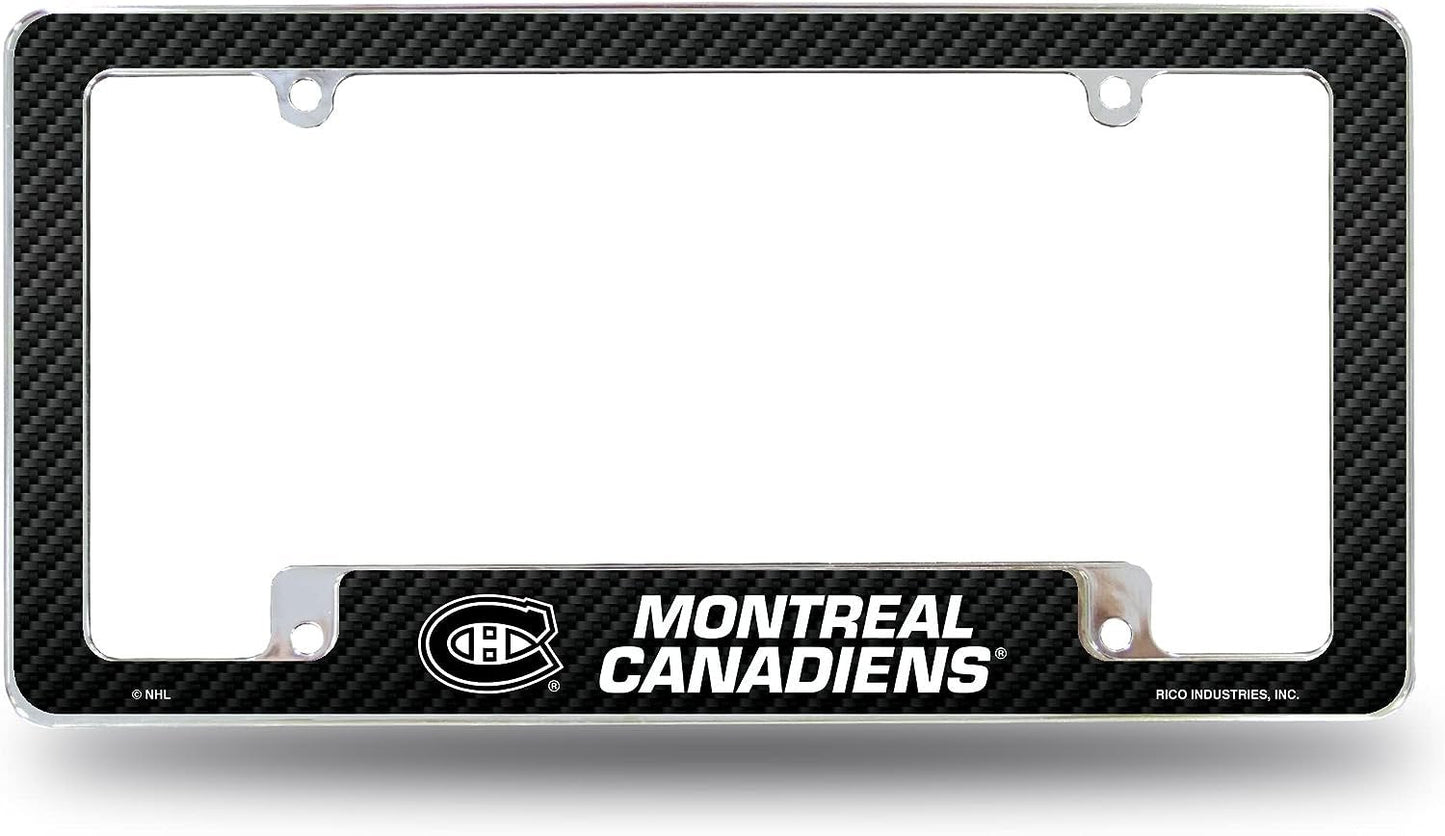 Montreal Canadiens Metal License Plate Frame Chrome Tag Cover Carbon Fiber Design 6x12 Inch