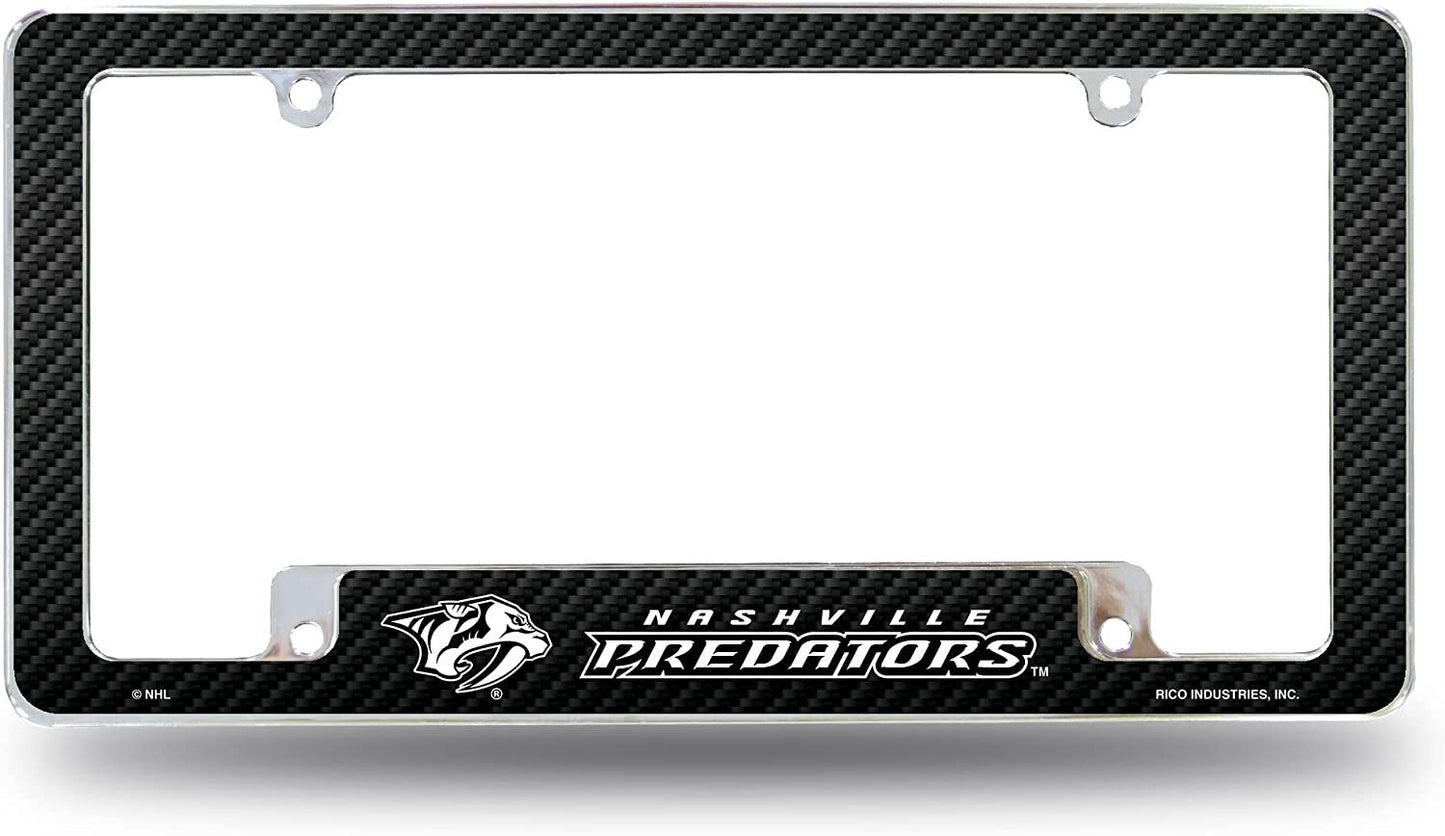 Nashville Predators Metal License Plate Frame Chrome Tag Cover Carbon Fiber Design 6x12 Inch