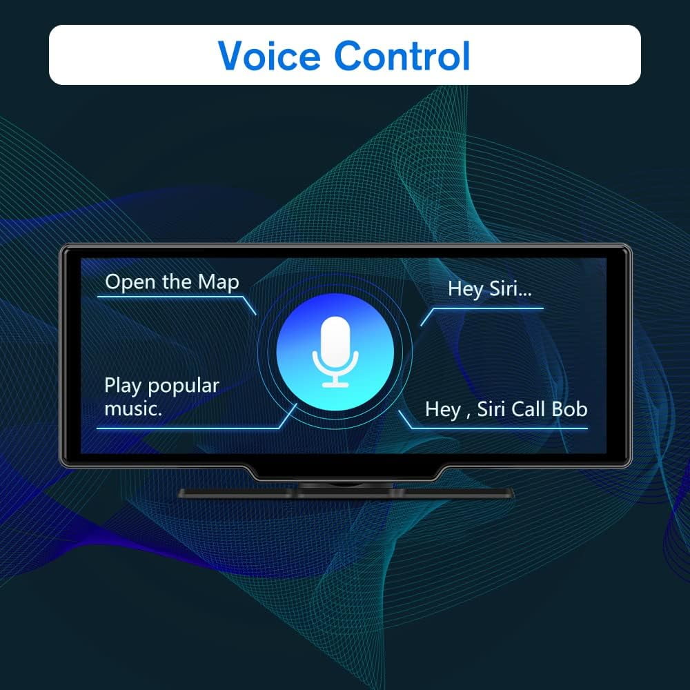 Portable 10.26" Touch Screen Wireless CarPlay Android Auto Bluetooth Unit with 1080P Dash Cam