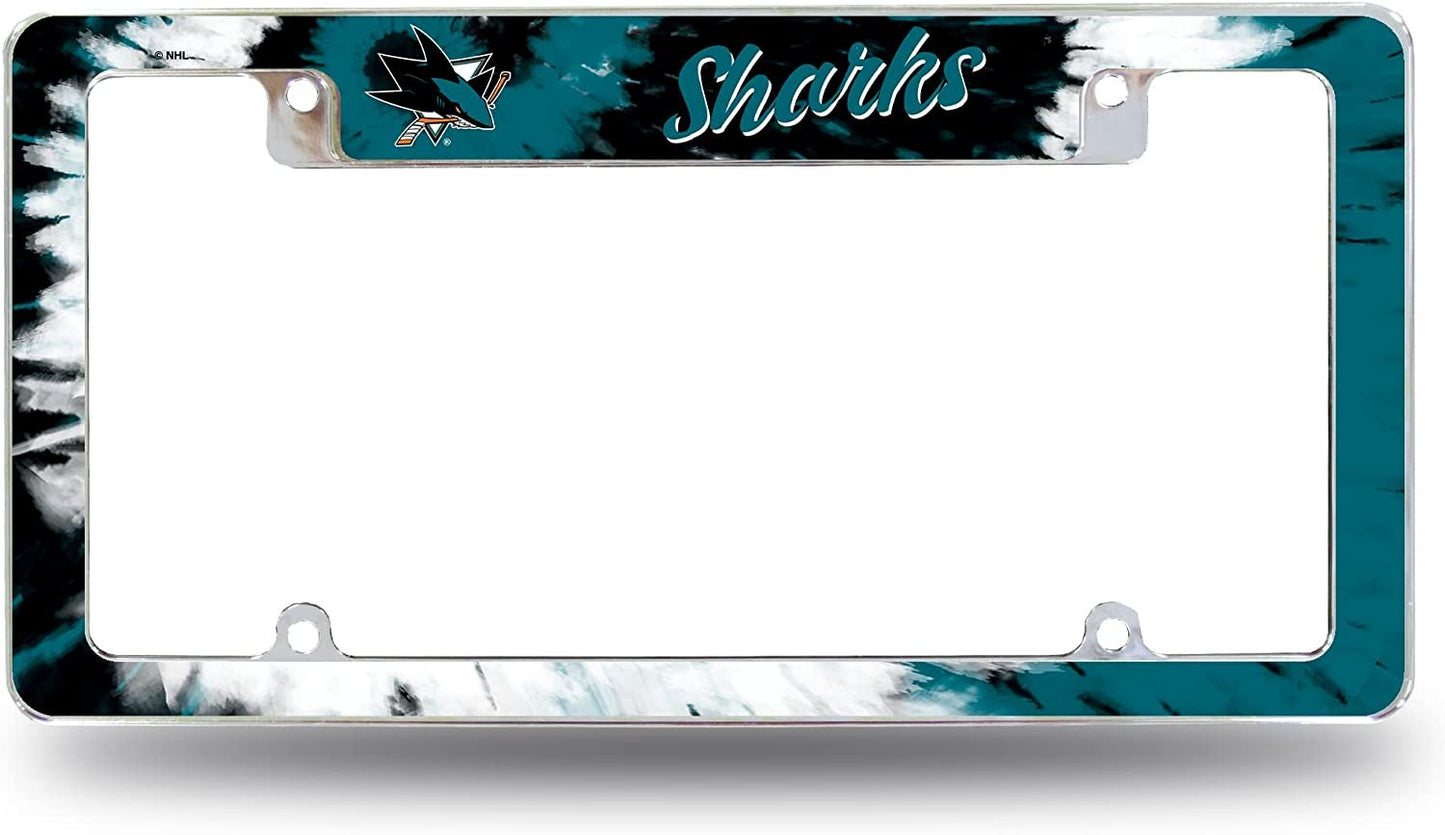San Jose Sharks Metal License Plate Frame Chrome Tag Cover Tie Dye Design 6x12 Inch