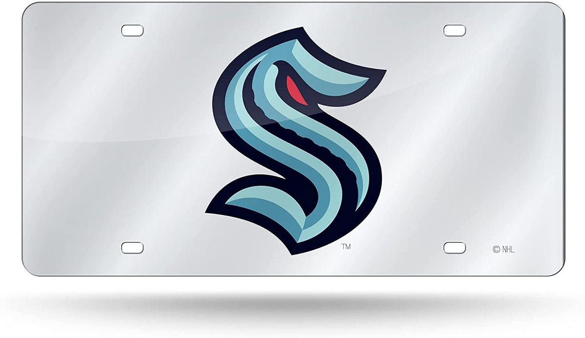 Seattle Kraken Premium Laser Cut Tag License Plate, Mirrored Acrylic Inlaid, 12x6 Inch