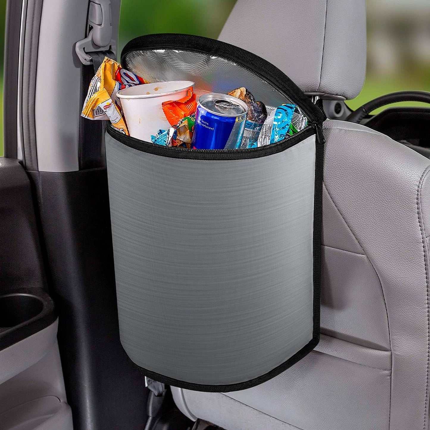 Stainless Steel Look Car Trash Can Bag – Waterproof Hanging Garbage Storage Organizer