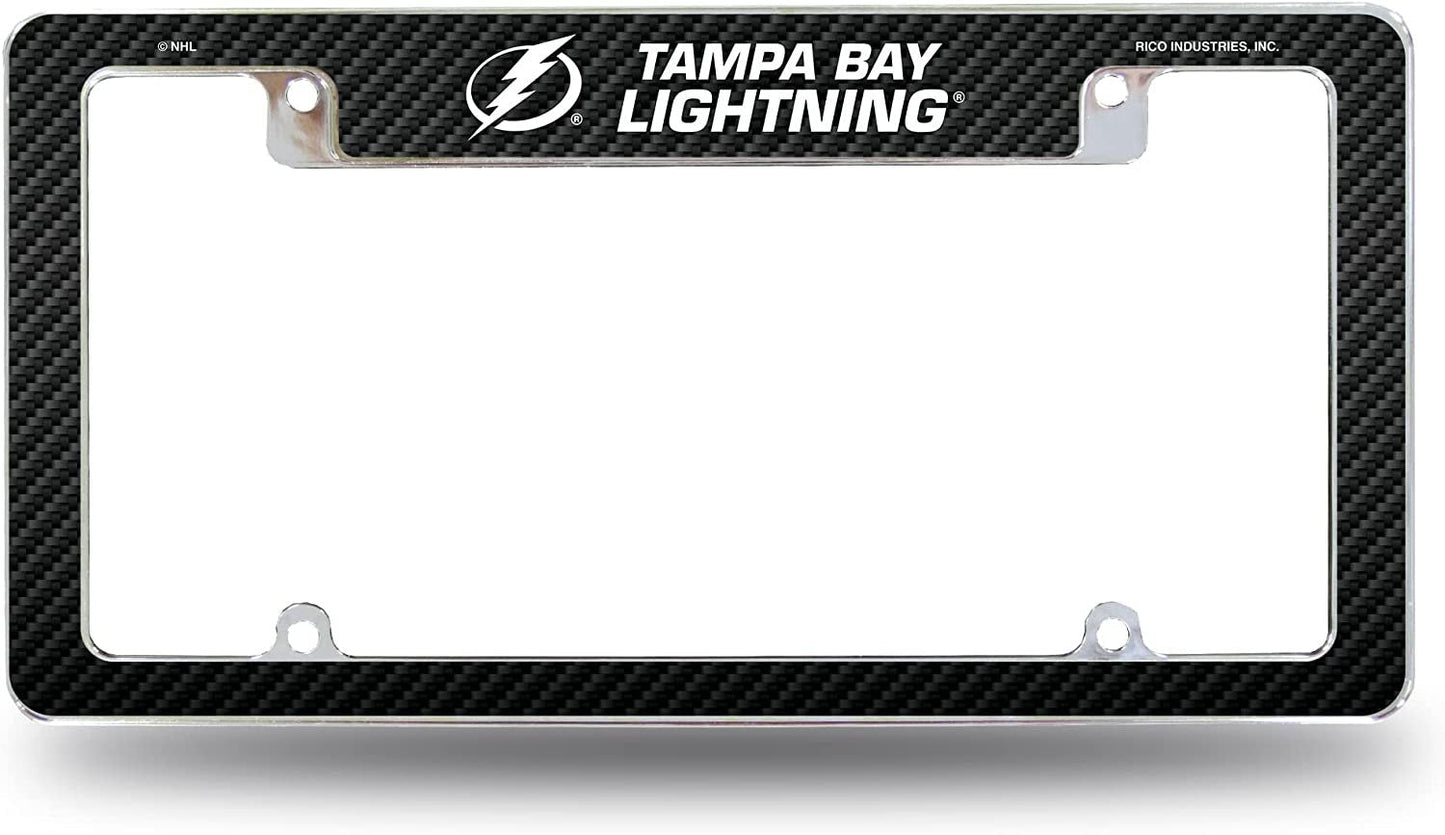 Tampa Bay Lightning Metal License Plate Frame Chrome Tag Cover Carbon Fiber Design 6x12 Inch