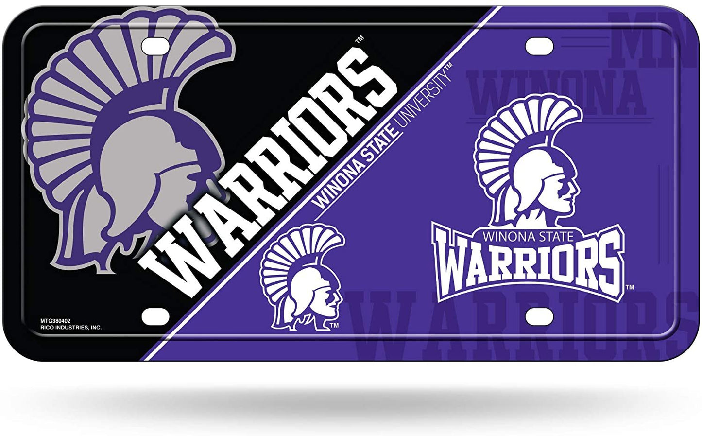 Winona State University Warriors Metal Auto Tag License Plate, Split Design, 6x12 Inch