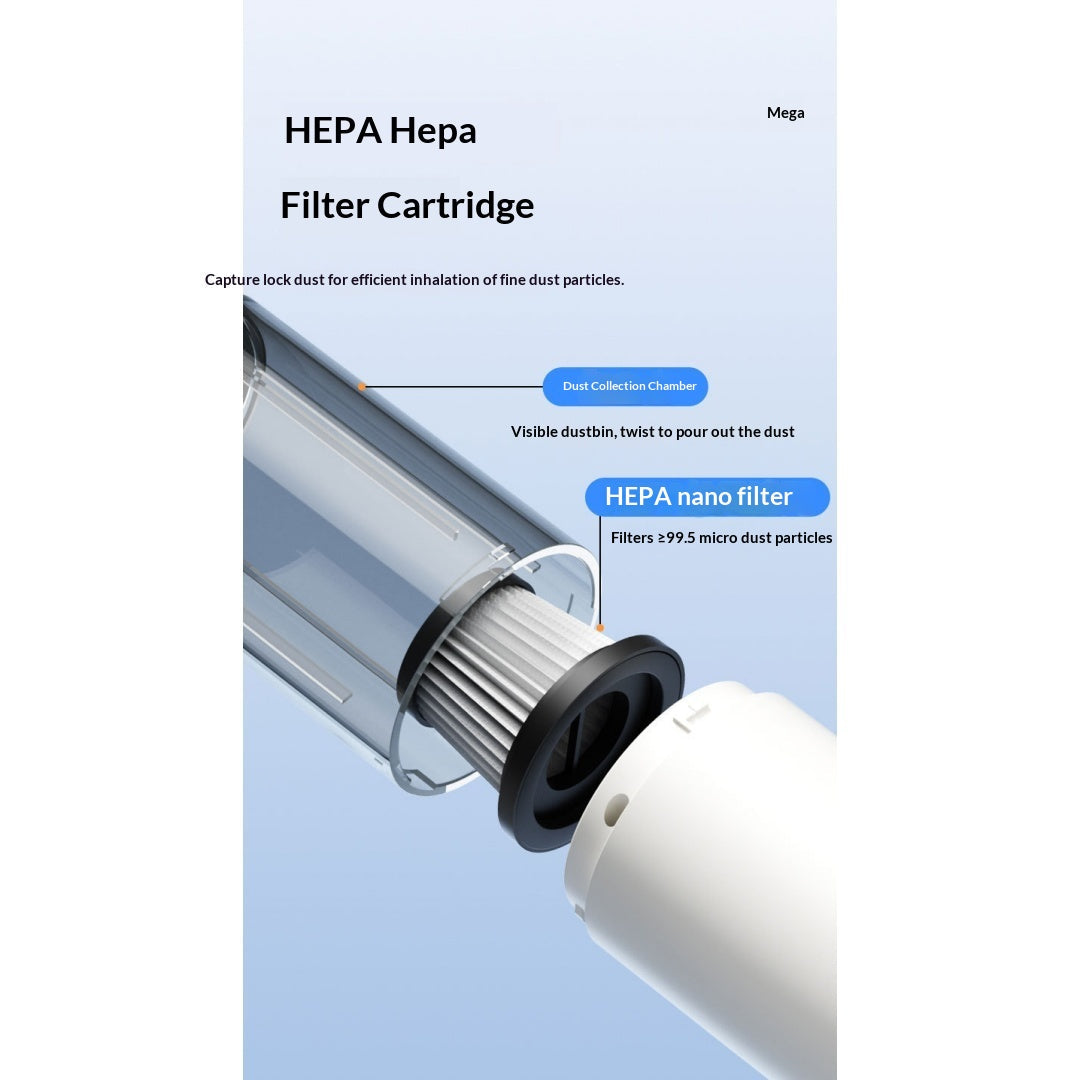 Clear dust chamber and HEPA filter cartridge of the pet grooming vacuum