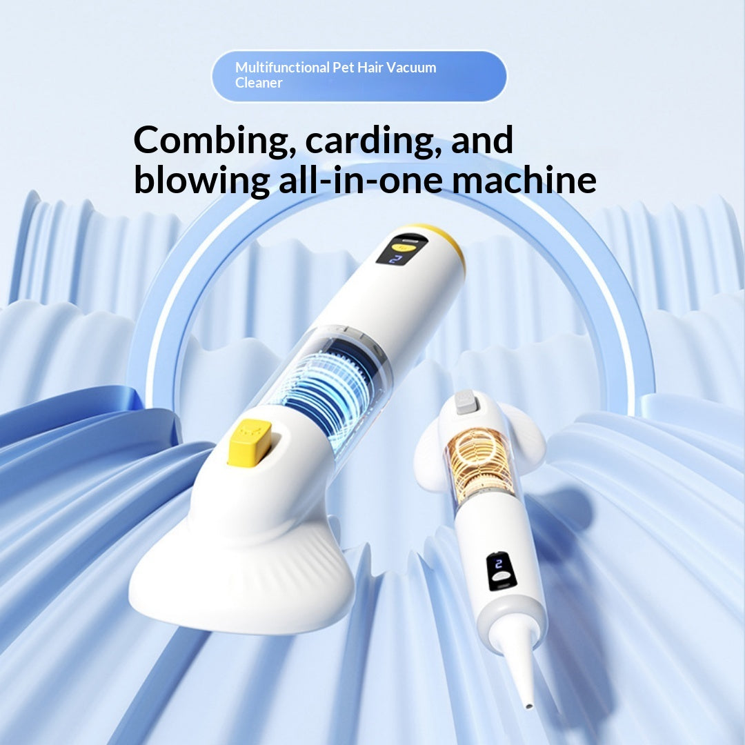 Pet grooming vacuum shown for combing, carding and blowing