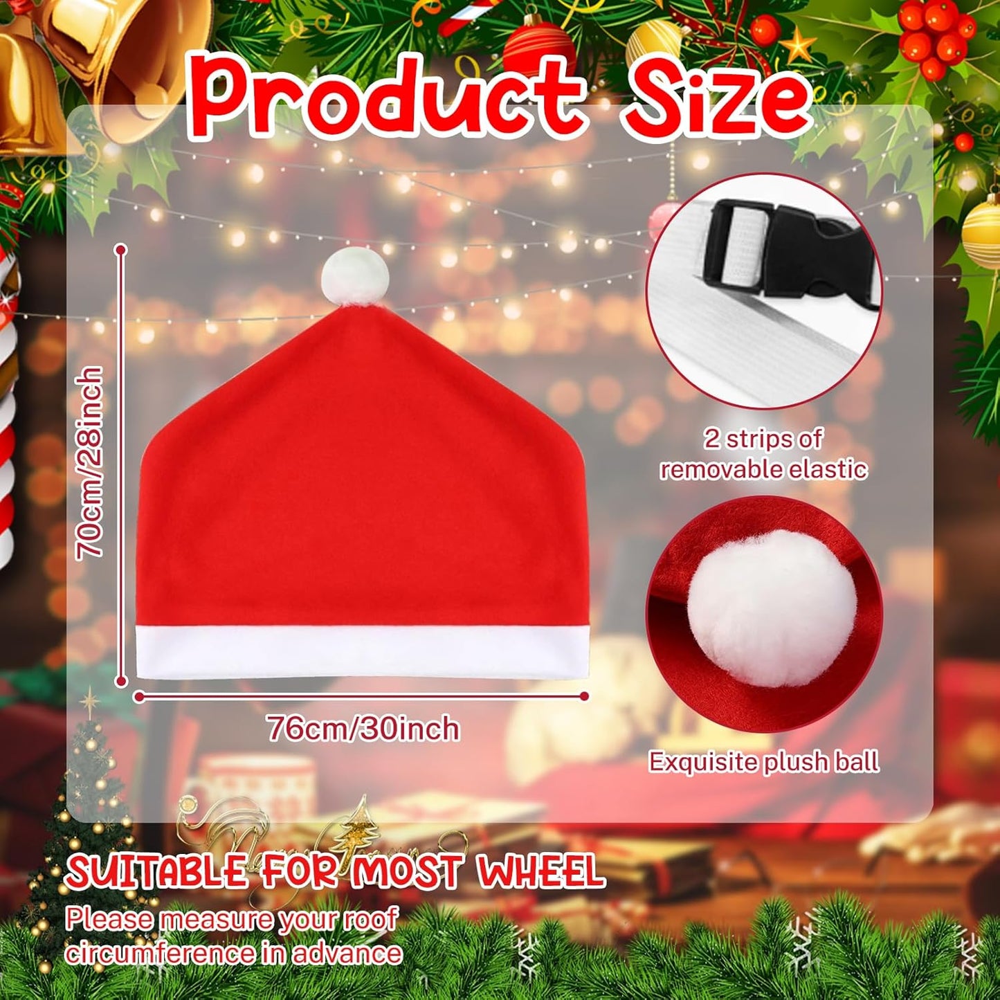 27-29 Inch Christmas Santa Hat Car Decoration Outdoors Red Spare Tire Cover