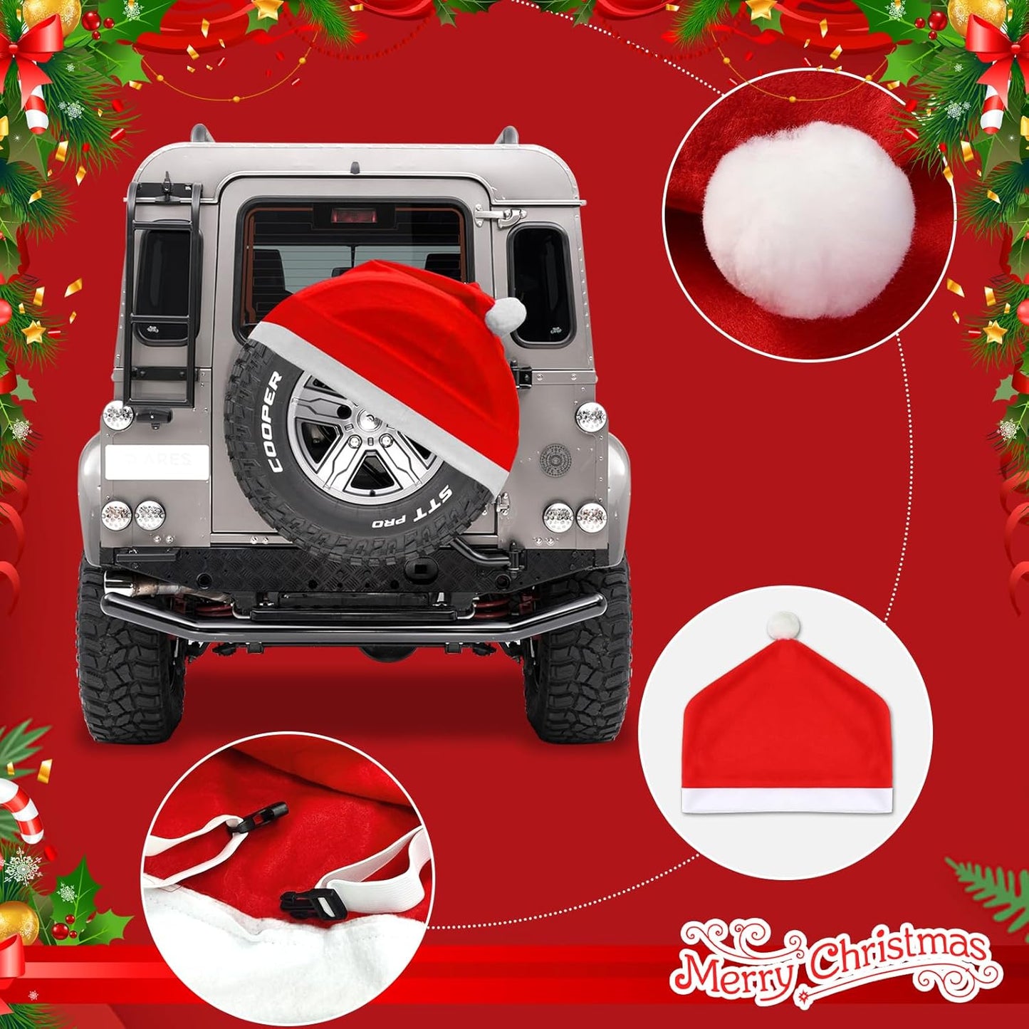 27-29 Inch Christmas Santa Hat Car Decoration Outdoors Red Spare Tire Cover