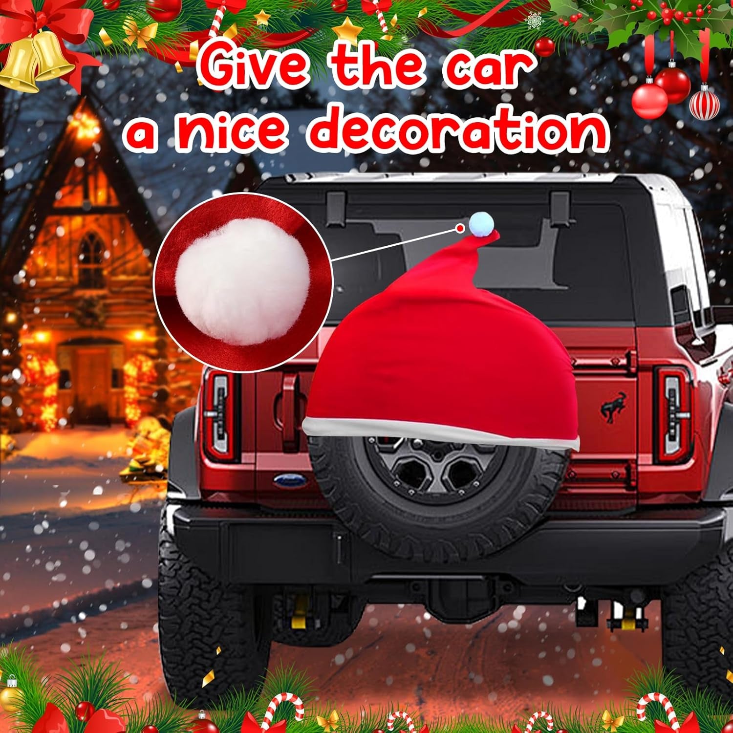 27-29 Inch Christmas Santa Hat Car Decoration Outdoors Red Spare Tire Cover