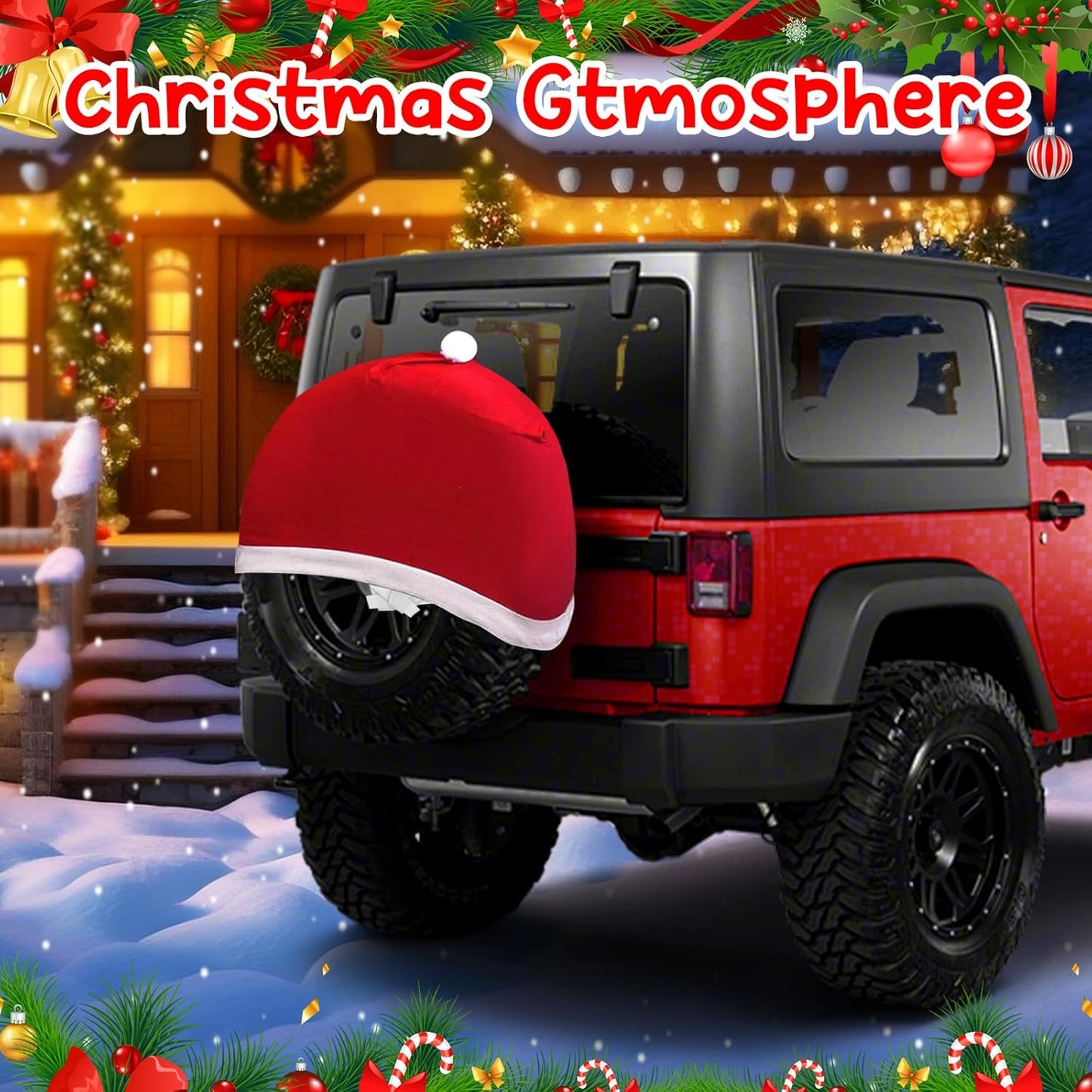 27-29 Inch Christmas Santa Hat Car Decoration Outdoors Red Spare Tire Cover