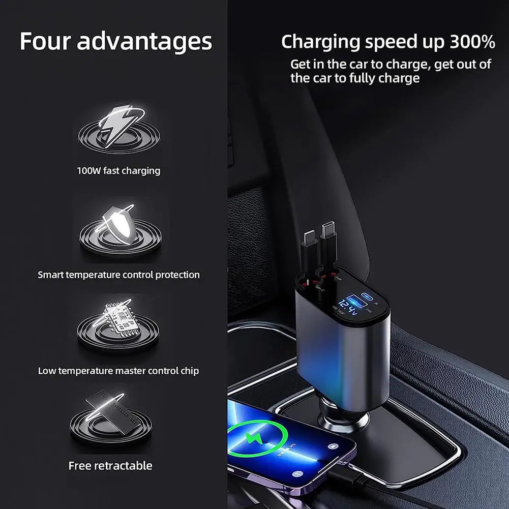 4-In-1 Retractable Car Phone Charger