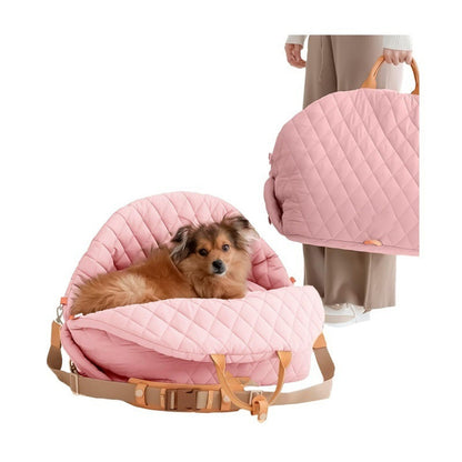 Dog in the pink quilted 3-in-1 pet carrier bed
