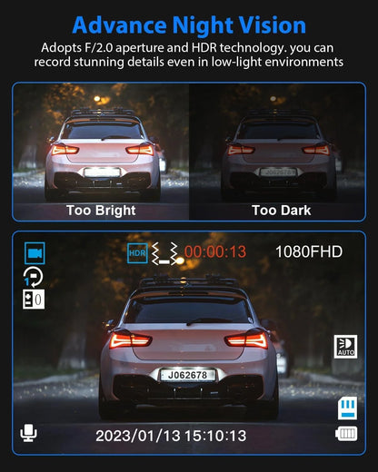 3 Channel Dash Cam, 4K+1080P Dash Cam Front, Rear and Inside with Night Vision