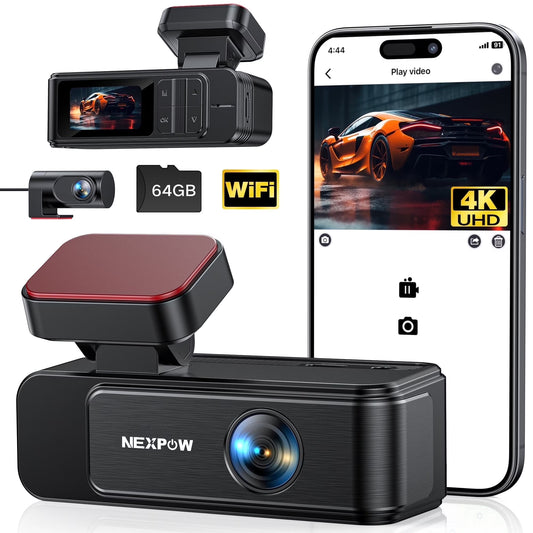 4K+2K Dash Cam,Front and Rear Dual Dash Camera with 64GB Card, Built-In Wifi, Night Vision, G-Sensor, Loop Recording