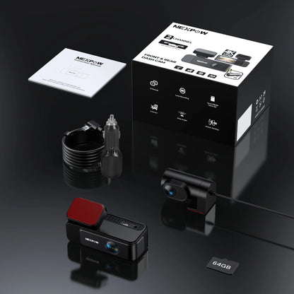4K+2K Dash Cam,Front and Rear Dual Dash Camera with 64GB Card, Built-In Wifi, Night Vision, G-Sensor, Loop Recording