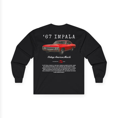 67 Red Impala Classic Car Unisex Ultra Cotton Long Sleeve Tee (Back Design)
