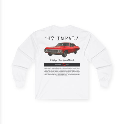 67 Red Impala Classic Car Unisex Ultra Cotton Long Sleeve Tee (Back Design)