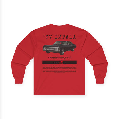 67 Red Impala Classic Car Unisex Ultra Cotton Long Sleeve Tee (Back Design)