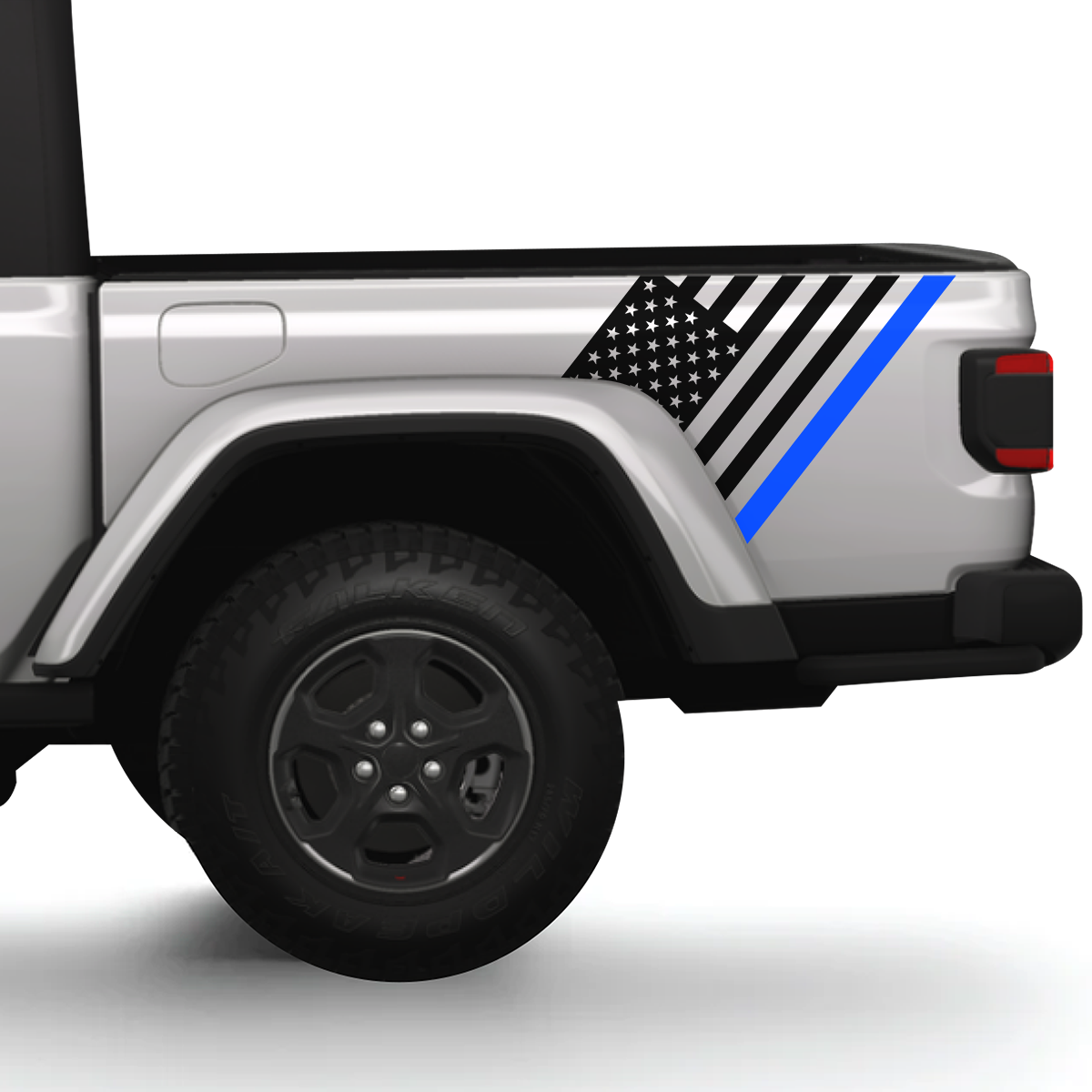 American Flag with Blue Stripe Bedside Graphics for Jeep Gladiator – Patriotic Blue Line Truck Decals (2-Piece Set)