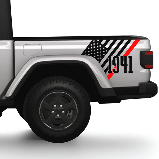 American Flag with Red Stripe 1941 Bedside Graphics – Jeep Gladiator Decal Kit | Patriotic Multi-Panel Vinyl Set