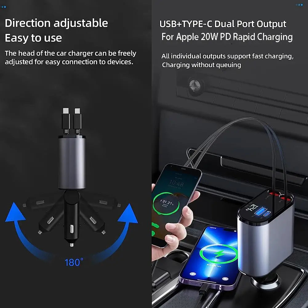 4-In-1 Retractable Car Phone Charger