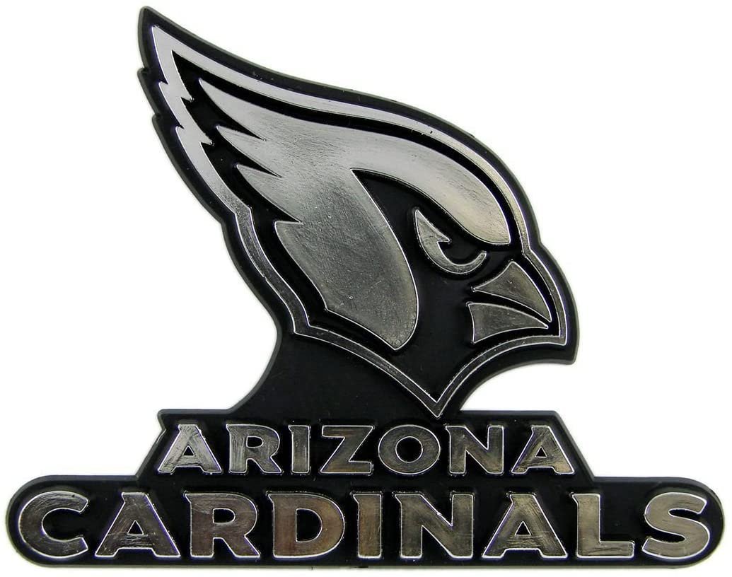 Arizona Cardinals Auto Emblem, Plastic Molded, Silver Chrome Color, Raised 3D Effect, Adhesive Backing