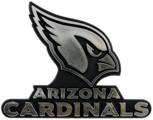Arizona Cardinals Auto Emblem, Plastic Molded, Silver Chrome Color, Raised 3D Effect, Adhesive Backing
