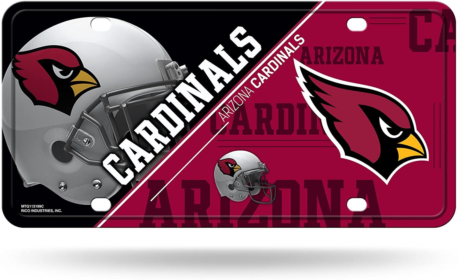 Arizona Cardinals Metal Auto Tag License Plate, Split Design, 6x12 Inch
