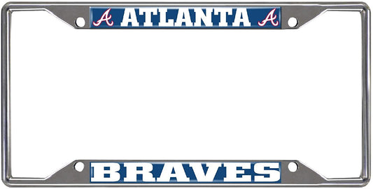 Atlanta Braves Metal License Plate Frame Tag Cover Chrome 6x12 Inch