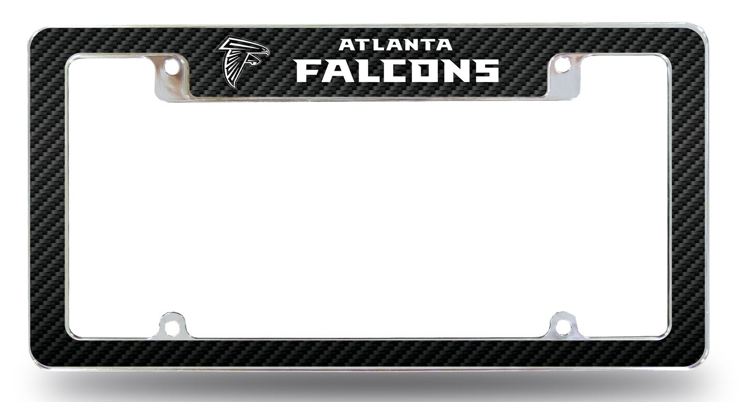Atlanta Falcons Metal License Plate Frame Chrome Tag Cover, Carbon Fiber Design, 12x6 Inch