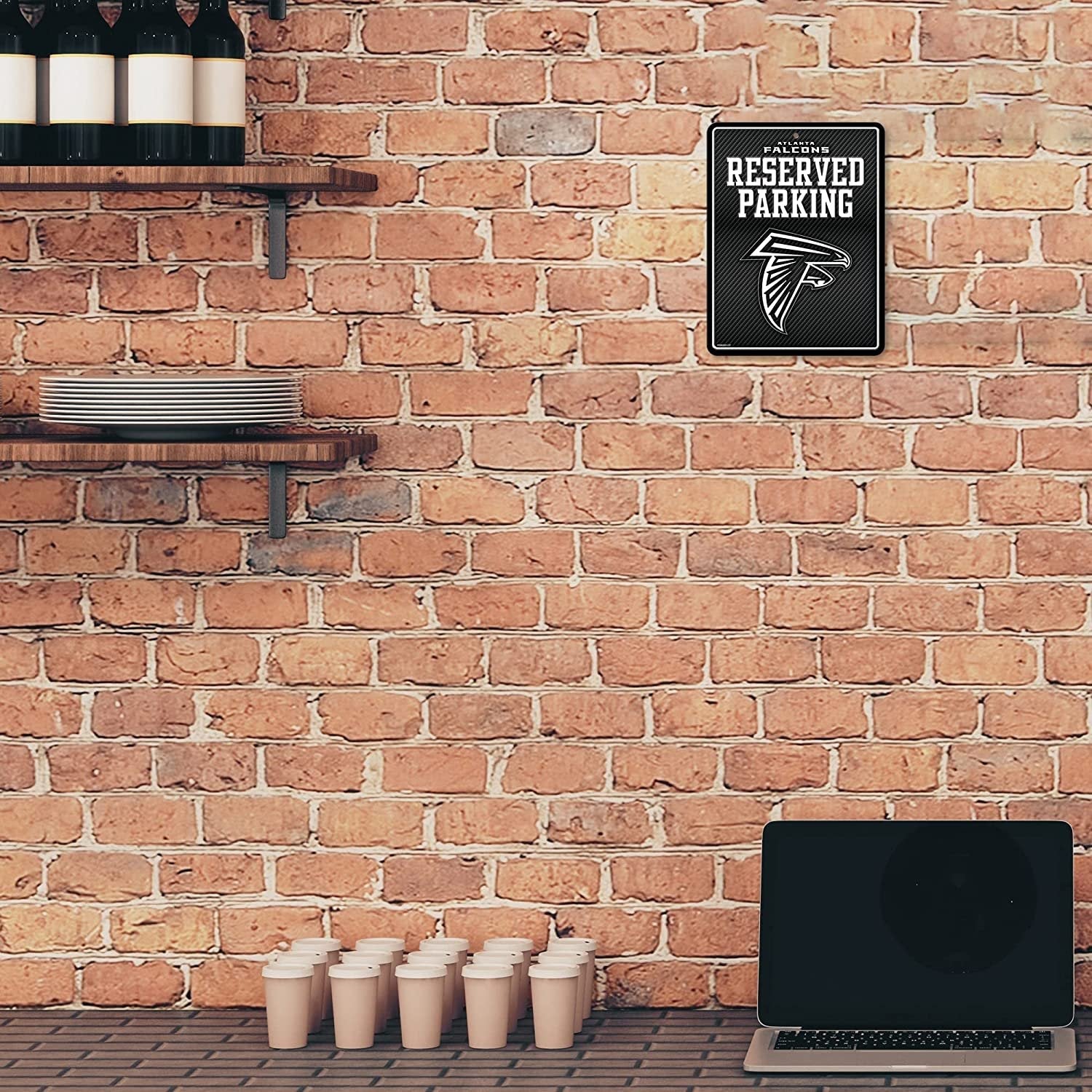 Atlanta Falcons Metal Parking Novelty Wall Sign 8.5 x 11 Inch Carbon Fiber Design