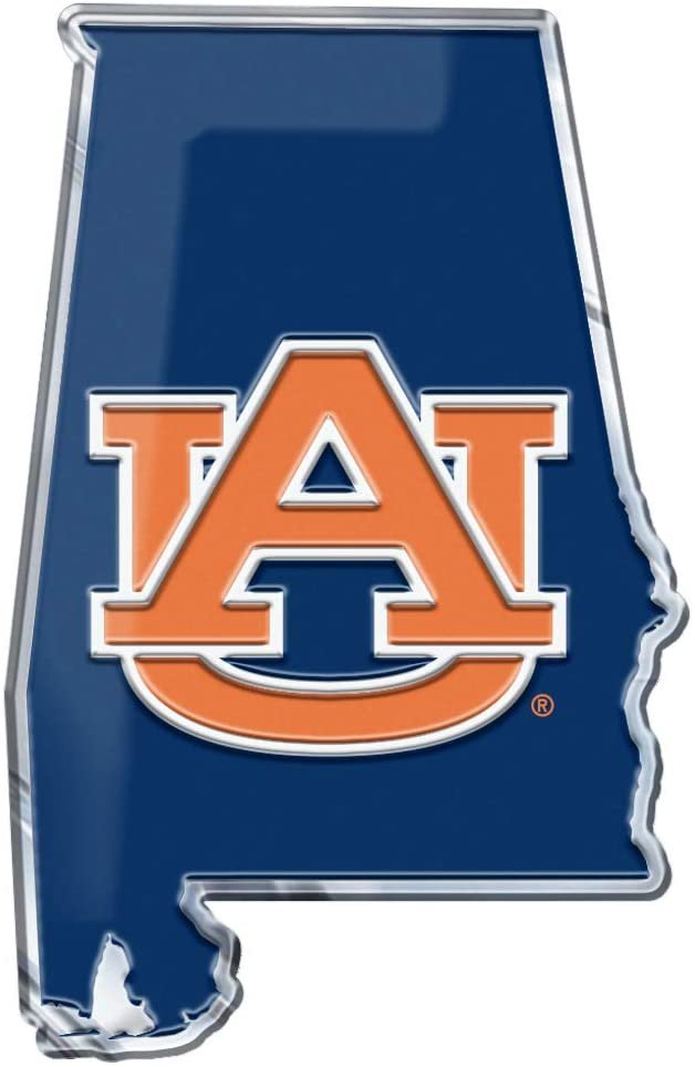 Auburn University Tigers State Design Auto Emblem, Aluminum Metal, Embossed Team Color, Raised Decal Sticker, Full Adhesive Backing