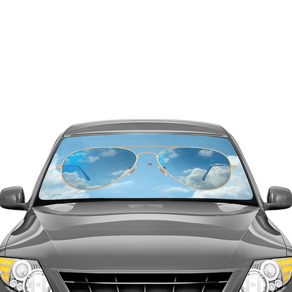 Aviator Sunglasses Car Sun Shade Umbrella – 58” x 29” Foldable Windshield Heat Blocker