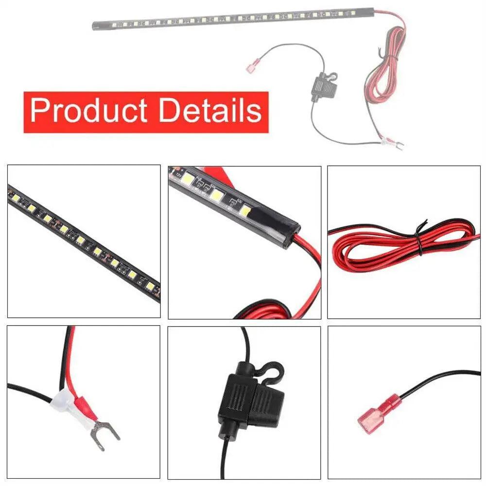 LED strip lights with connectors and wiring on a white background