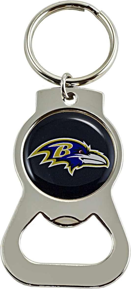 Baltimore Ravens Premium Solid Metal Bottle Opener Keychain, Silver Key Ring, Team Logo