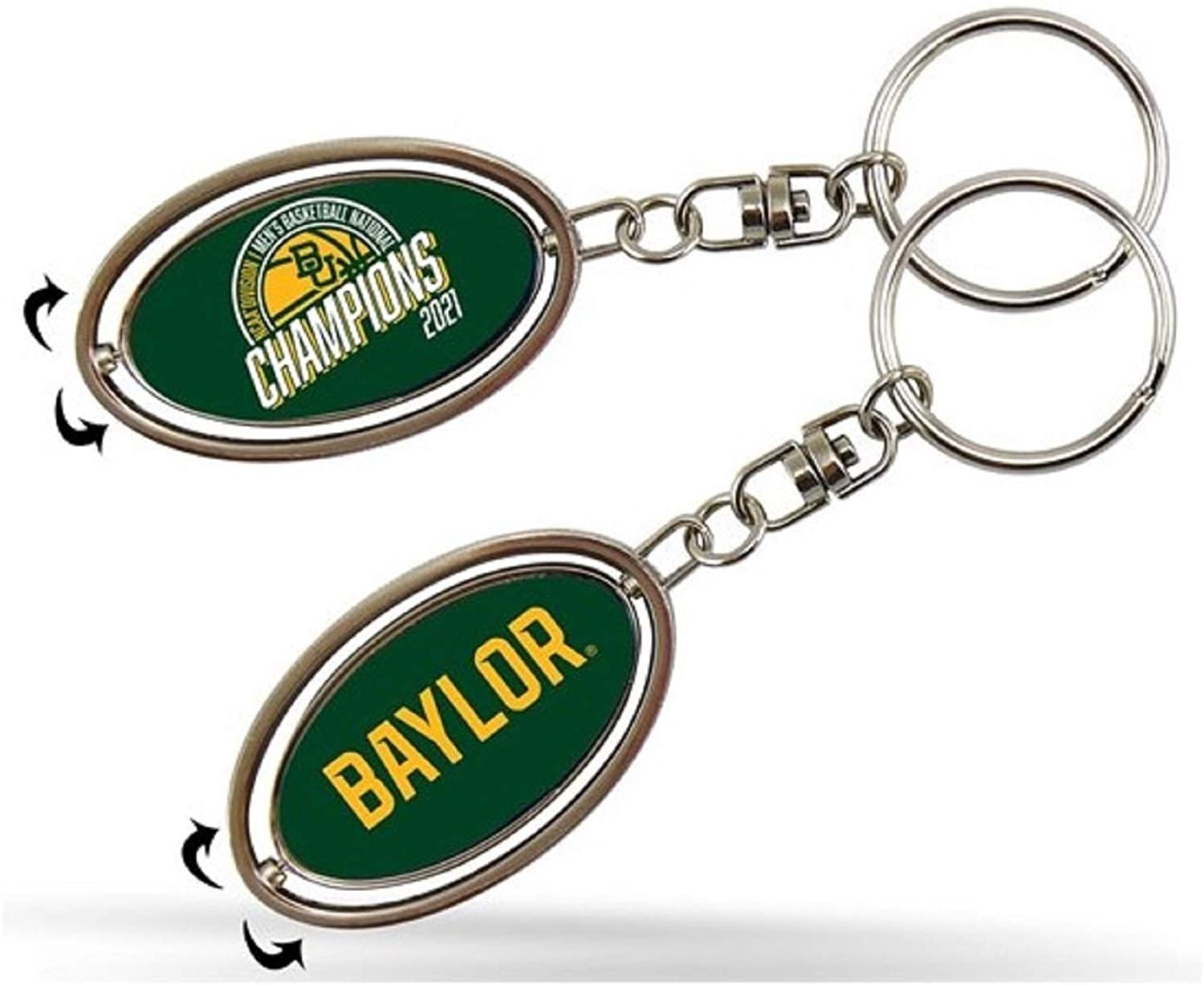 Baylor 2021 Champions Keychain Metal Oval 2-sided Spinner Key Chain University